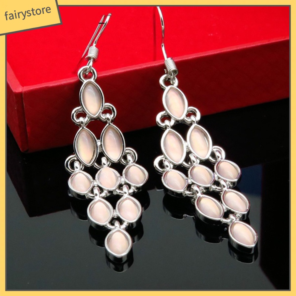 Đôi Khuyên Tai Dài Đính Đá Mắt Mèo Giả Thời Trang Cho Nữ