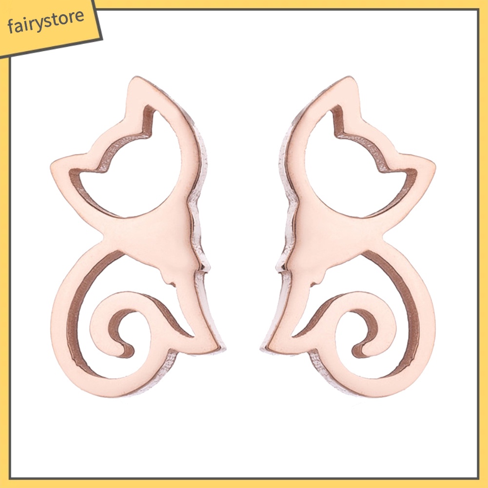 Bông Tai Hình Mèo Bằng Thép Không Gỉ Dễ Thương