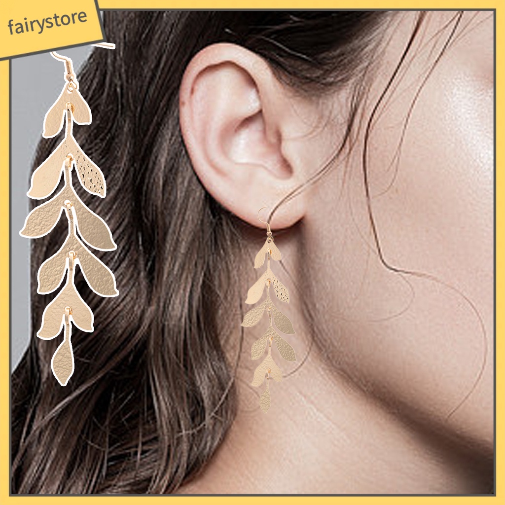 1 Đôi Bông Tai Dáng Dài Hình Chiếc Lá Nhiều Lớp Bằng Kim Loại Thời Trang Thanh Lịch Dùng Làm Quà Tặng Sinh Nhật