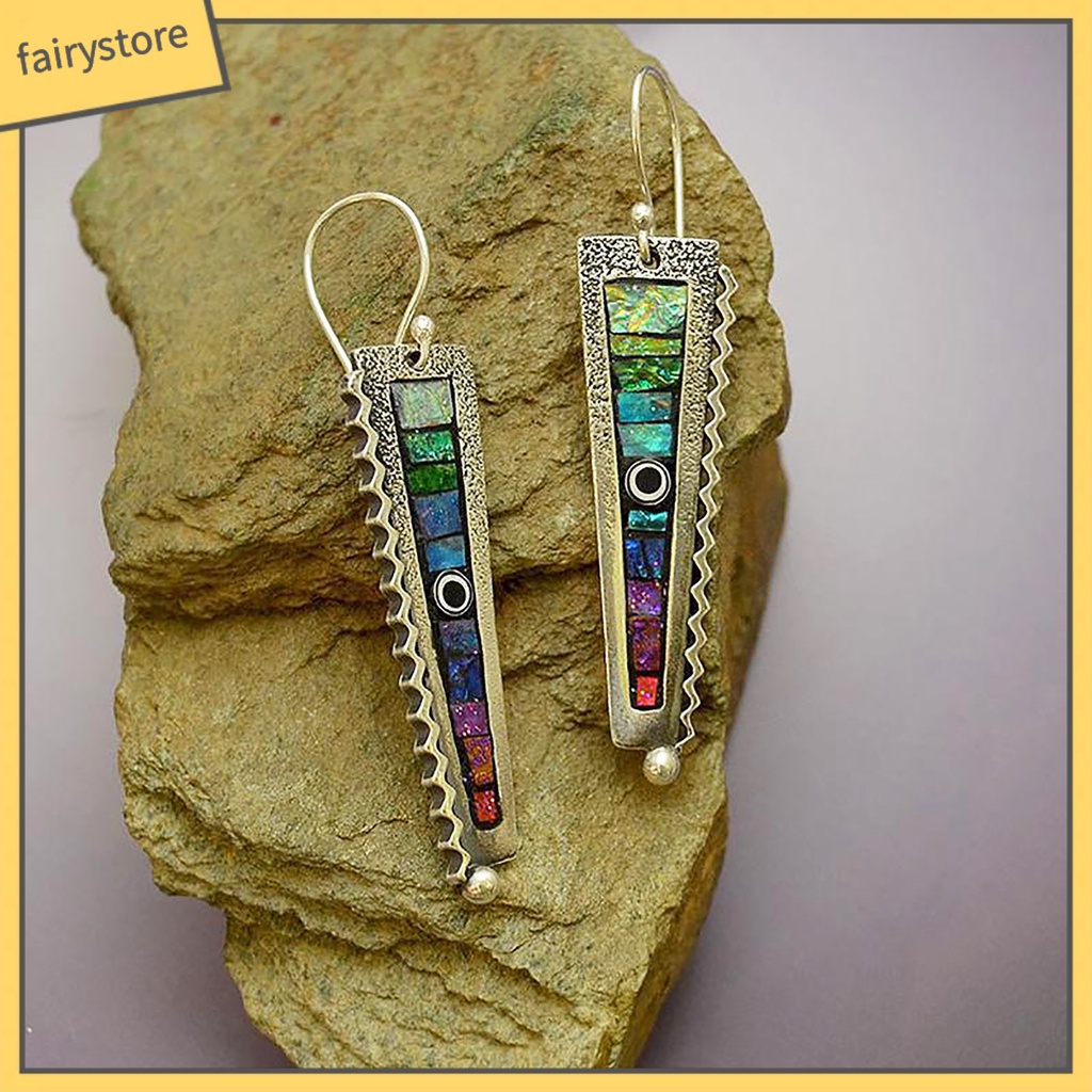 [FRO] Bông Tai Móc Mặt Hình Zigzag Màu Cầu Vồng Phong Cách Dành Cho Nữ