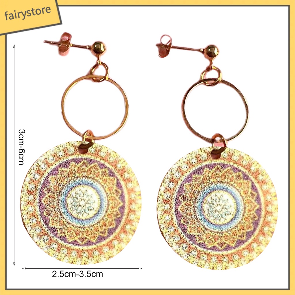 1 Đôi Bông Tai Hình Tròn Mạ Điện Họa Tiết Hình Học Phong Cách Vintage Dành Cho Nữ