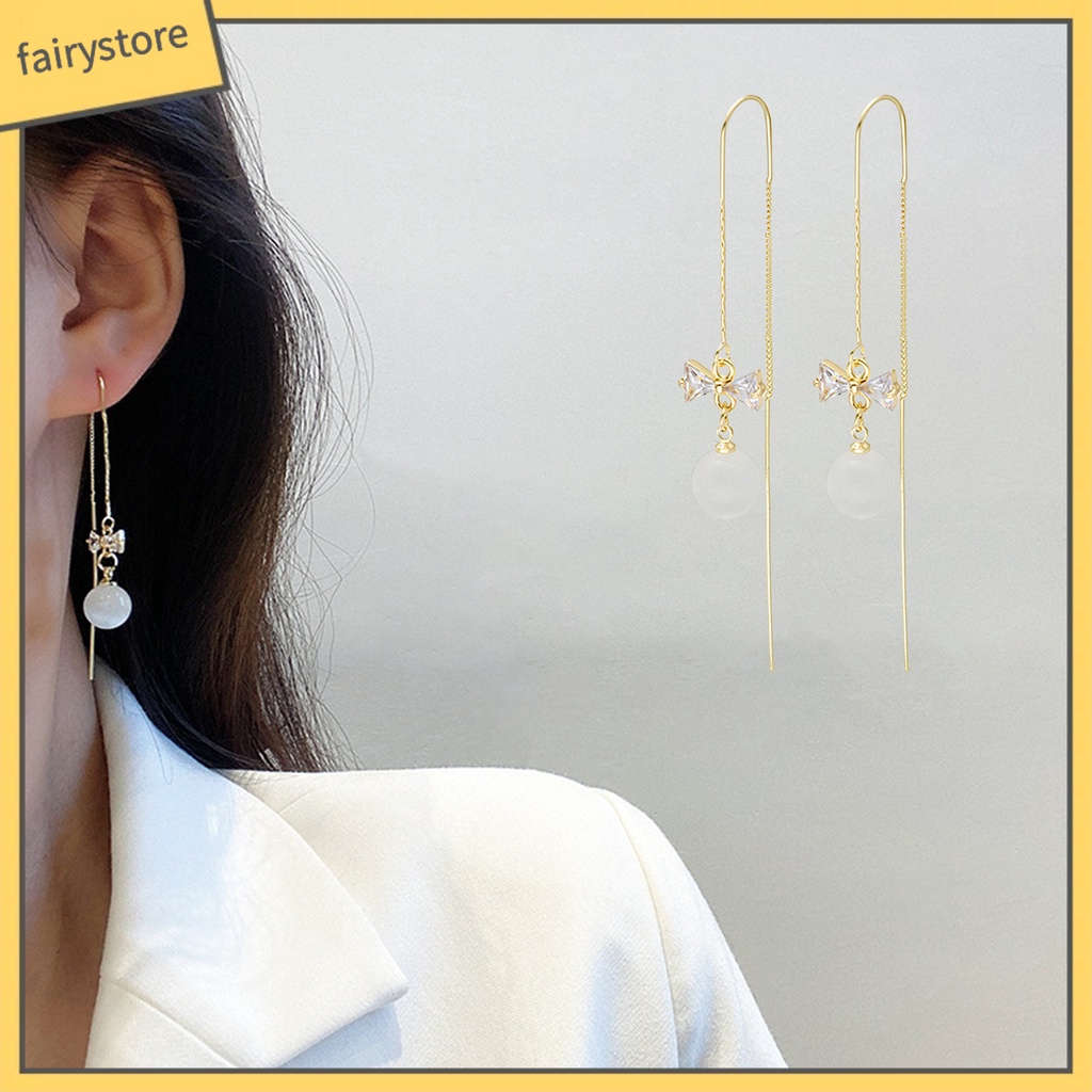 1 Đôi Bông Tai Hình Nơ Đính Đá Zircon Phong Cách Hàn Quốc Dành Cho Cô Dâu