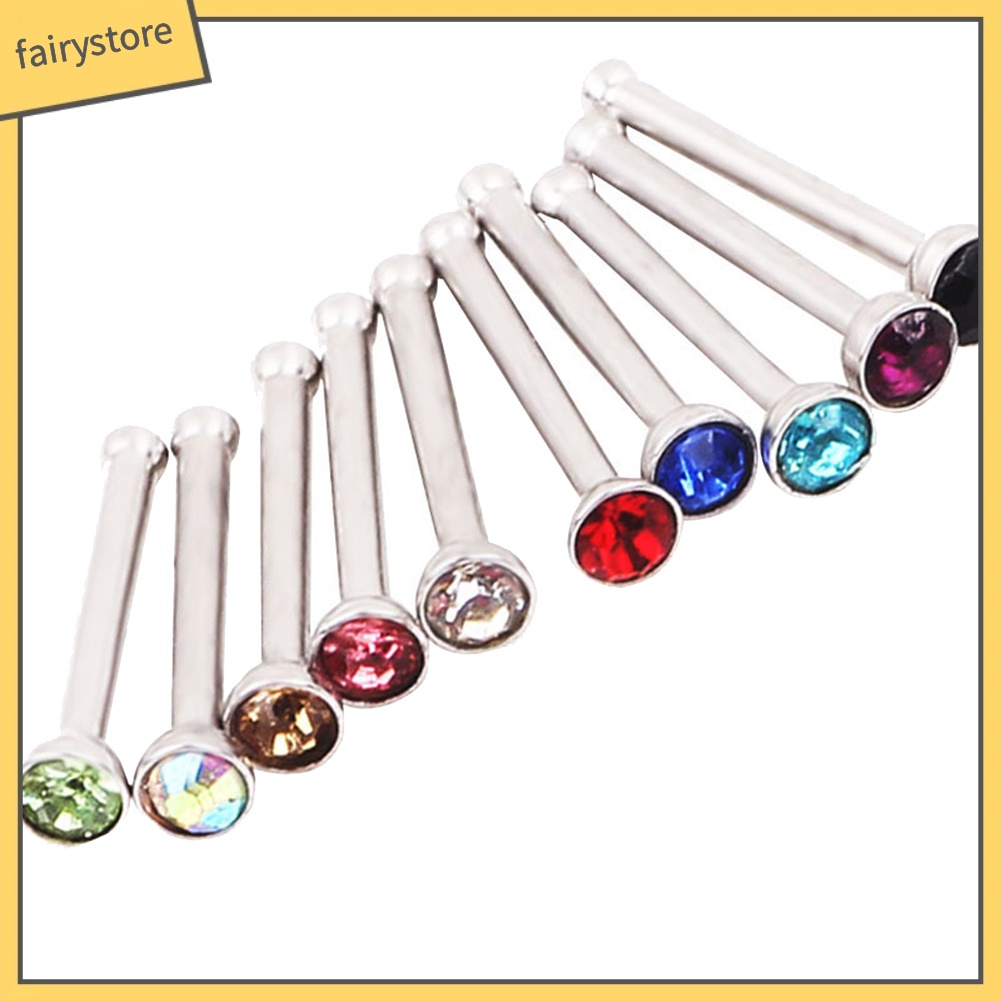 Set 60 Khuyên Mũi Thép Không Gỉ Đính Đá Nhiều Màu Sắc