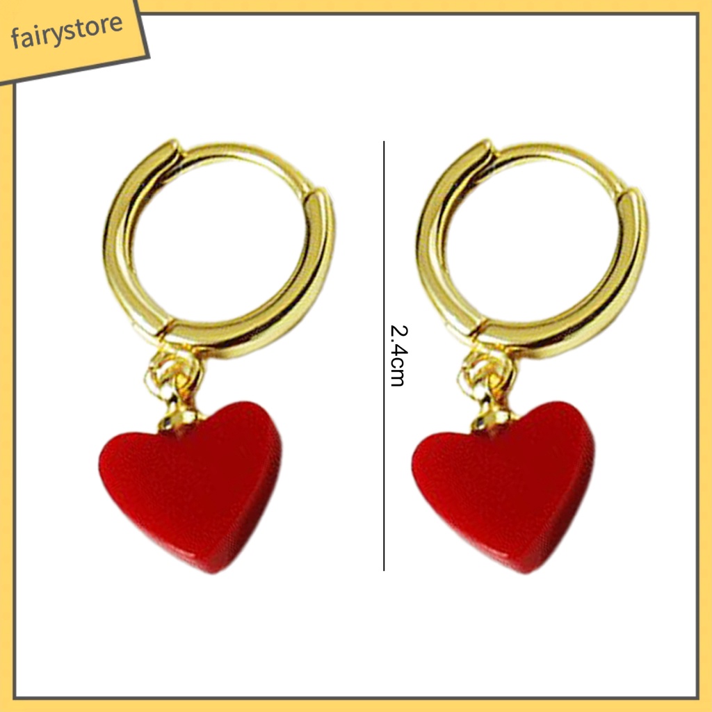 1 Đôi Bông Tai Hình Trái Tim Đỏ Viền Mịn Phong Cách Hàn Quốc Dành Cho Nữ