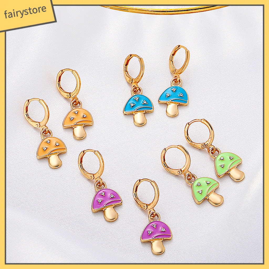 1 Đôi Bông Tai Hợp Kim Hình Nấm Đính Đá Màu Sắc Tươi Sáng