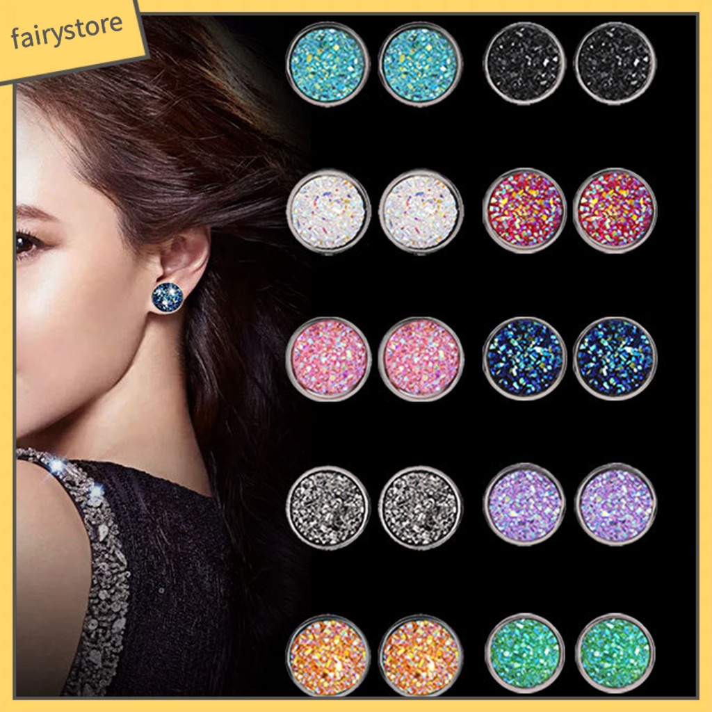 1 Đôi Khuyên Tai Tròn Đính Đá Nhiều Màu Bằng Thép Không Gỉ