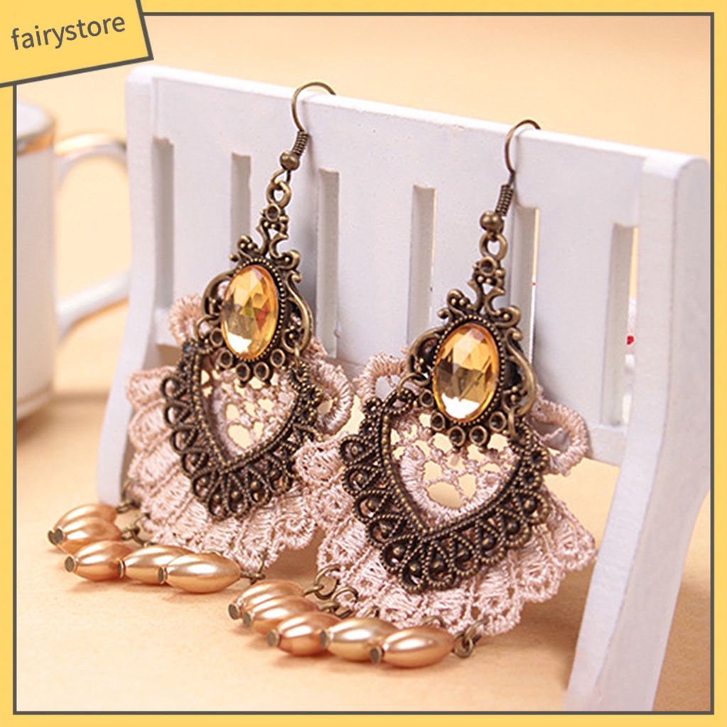 1 Đôi Bông Tai Ren Rỗng Đính Đá Tua Rua Phong Cách Halloween