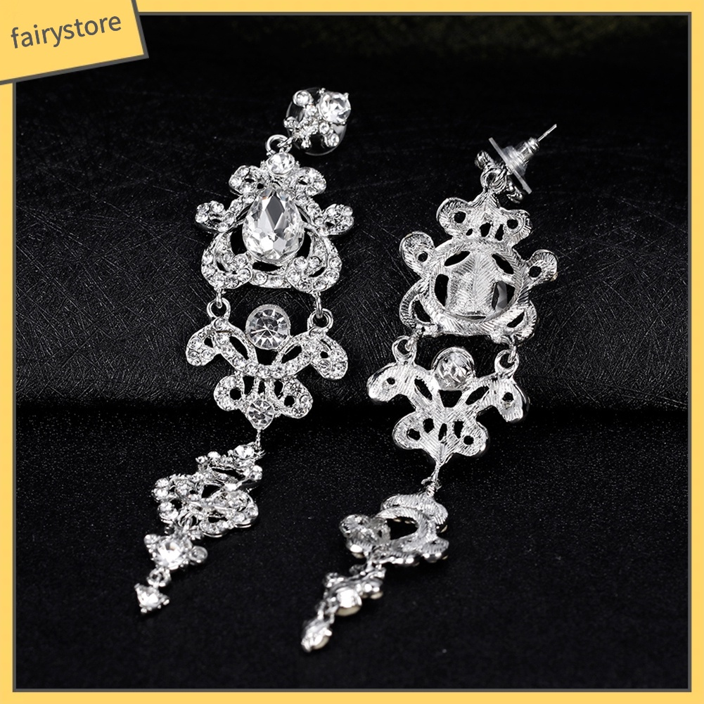 Bông Tai Dáng Dài Đính Đá Sang Trọng Cho Cô Dâu