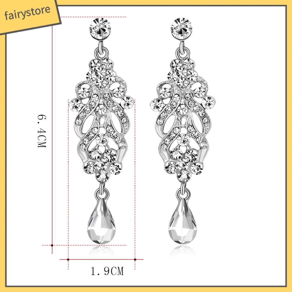 Bông Tai Dáng Dài Hình Hoa Đính Đá Lấp Lánh Cho Cô Dâu