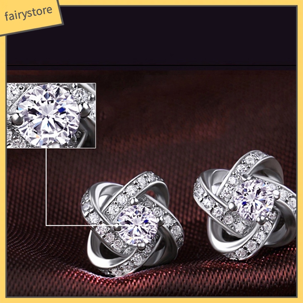 Bông Tai Mạ Bạc Đính Đá Zircon Thời Trang Cho Nữ