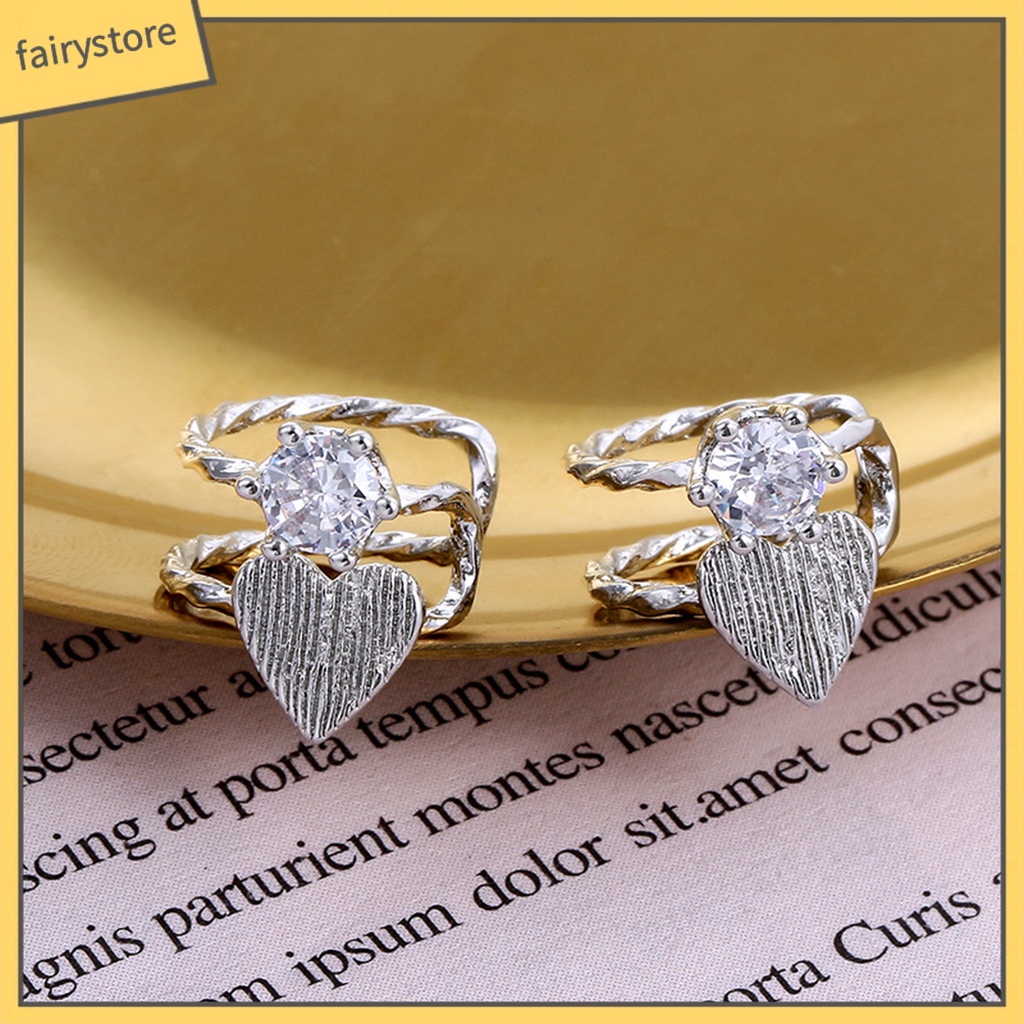 1 Khuyên Kẹp Vành Tai Hình Trái Tim Đính Đá Lấp Lánh Dễ Phối Đồ Thời Trang Cho Nữ