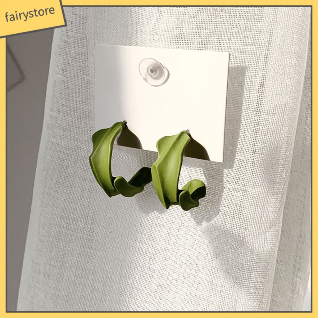 [FRO] Bông Tai Xỏ Hình Chữ C Màu Xanh Lá Tinh Tế Bắt Mắt Không Gây Dị Ứng Thời Trang Mùa Hè