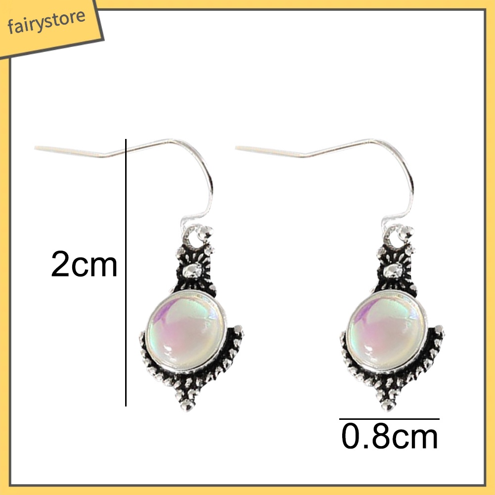 Bông Tai Móc Dáng Dài Đính Đá Mặt Trăng Màu Sắc Cầu Vồng Phong Cách Vintage