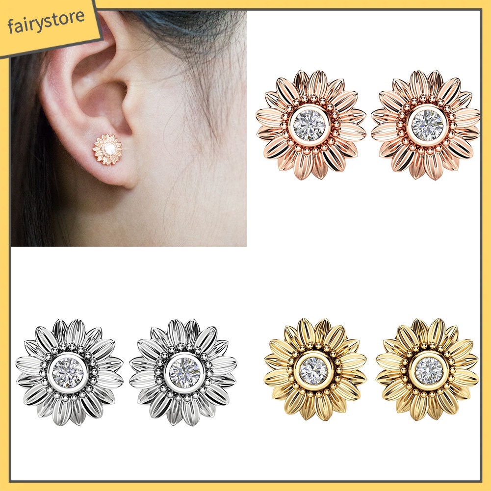 Đôi Bông Tai Hình Hoa Hướng Dương Đính Đá Thời Trang Cho Nữ