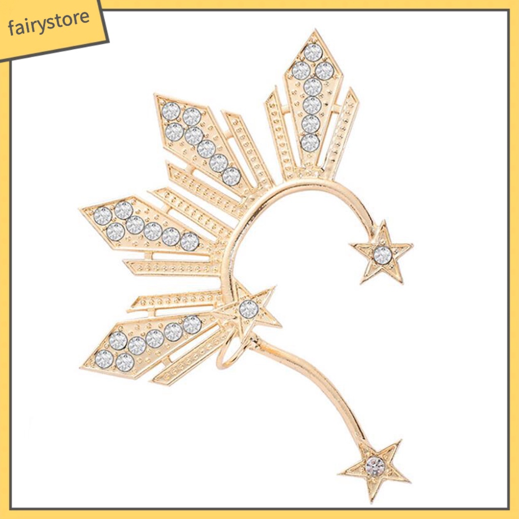 1 Khuyên Kẹp Vành Tai Không Xỏ Lỗ Hình Quạt / Ngôi Sao Đính Pha Lê Lấp Lánh Thời Trang Dự Tiệc Cho Nữ