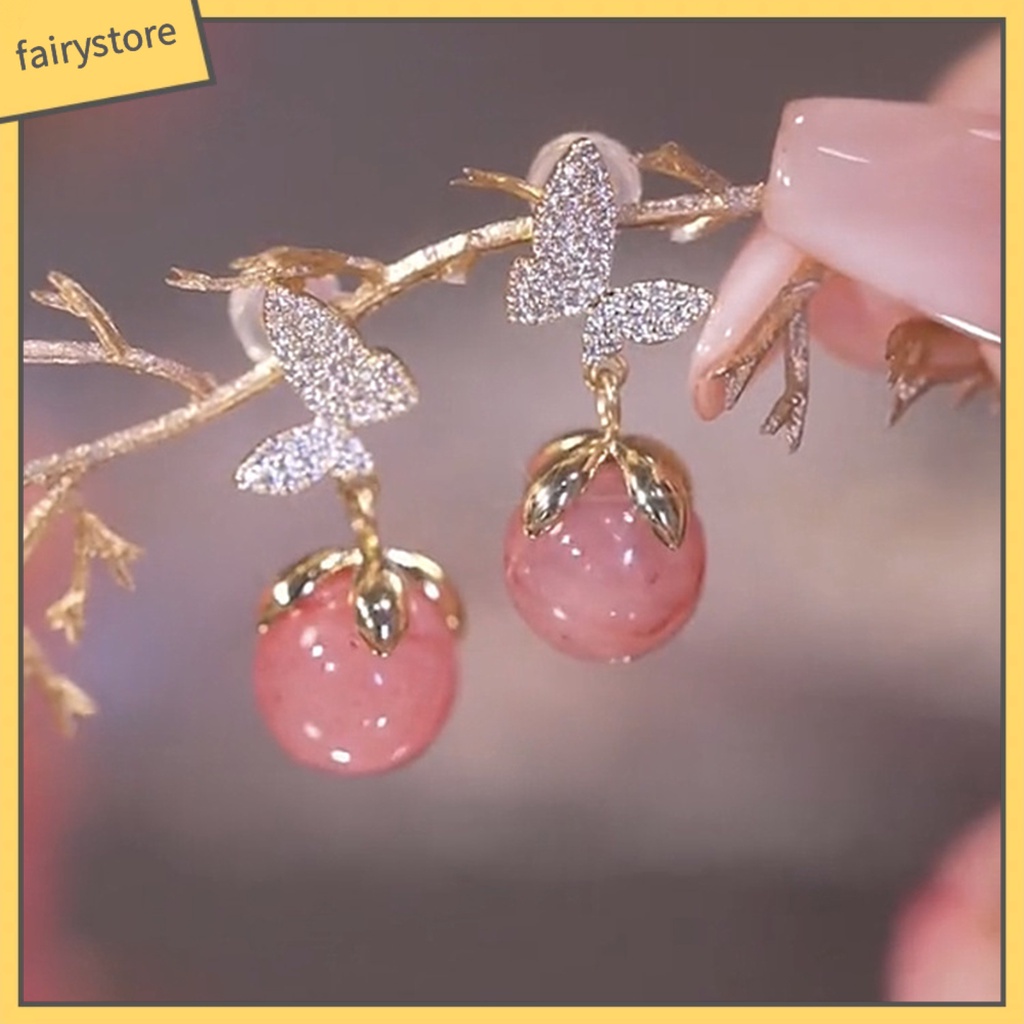 1 Đôi Bông Tai Hình Bướm Đính Đá Opal Lấp Lánh Dành Cho Nữ