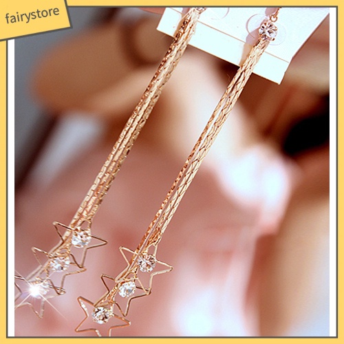 [FRO] Bông Tai Thả Dây Chuyền Dài 3 Lớp Đính Đá Rhinestone Hình Giọt Nước Cho Nữ