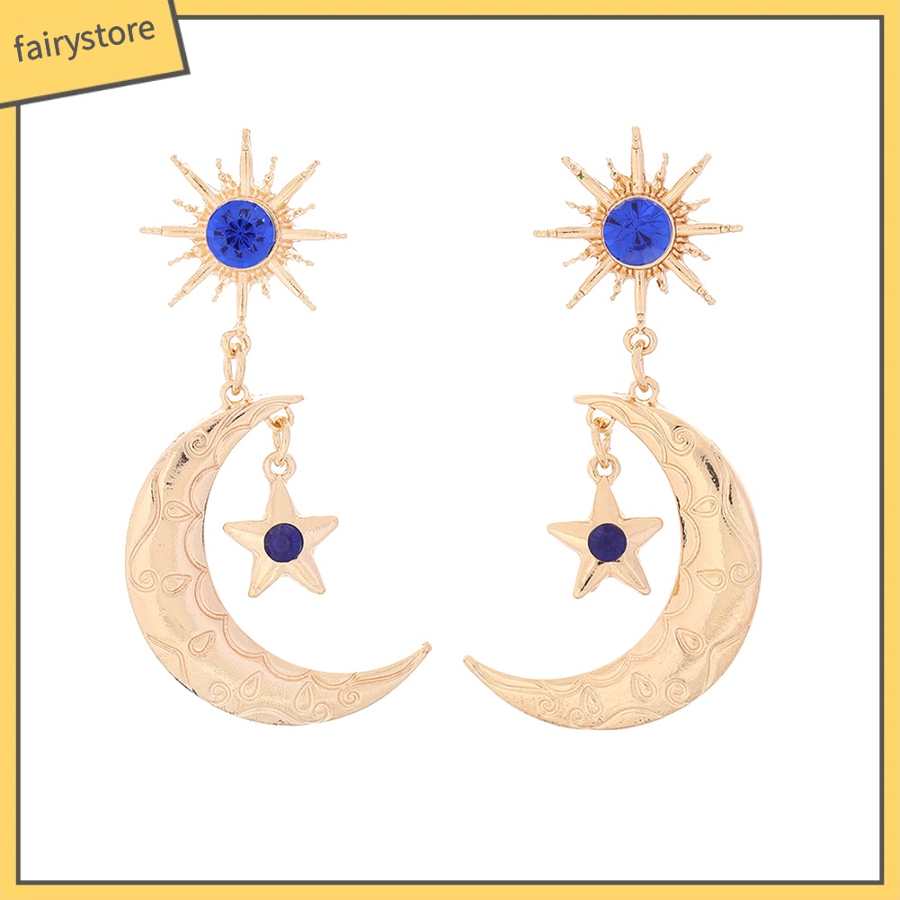 Bông Tai Hình Ngôi Sao / Mặt Trăng Đính Đá Sapphire Giả Thời Trang Cho Nữ