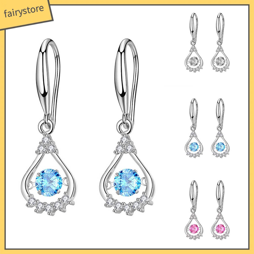 Bông Tai Dáng Dài Hình Giọt Nước Đính Đá Zircon Thời Trang Cho Nữ