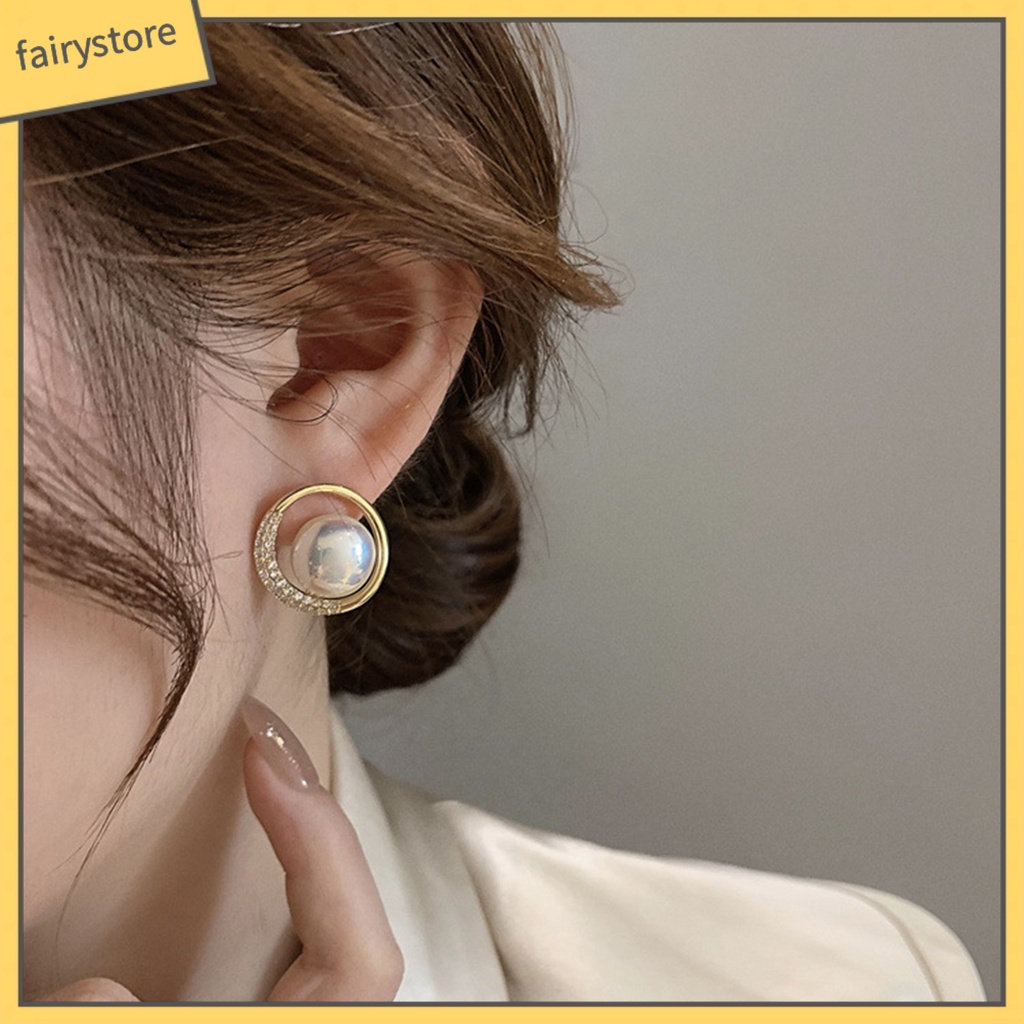 1 Đôi Bông Tai Tròn Đính Ngọc Trai Giả Lấp Lánh