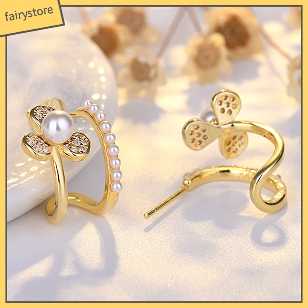 Bông Tai Hình Chữ U Đính Ngọc Trai Giả Lấp Lánh Thời Trang Cho Nữ