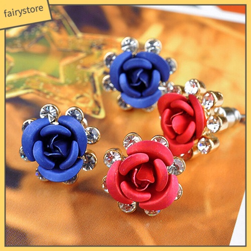 Đôi Khuyên Tai Hình Hoa Hồng Đính Đá Thời Trang Cho Nữ