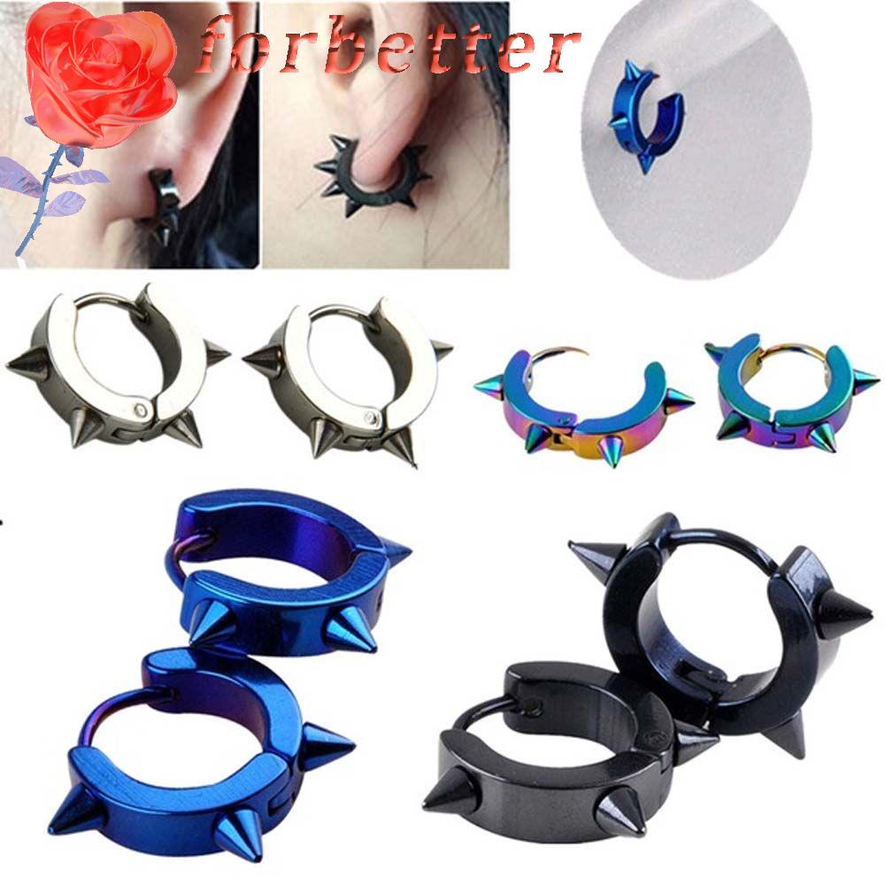 Khuyên Tai Dạng Vòng Gắn Đinh Tán Bằng Thép Không Gỉ Màu Đen Phong Cách Gothic Punk Cho