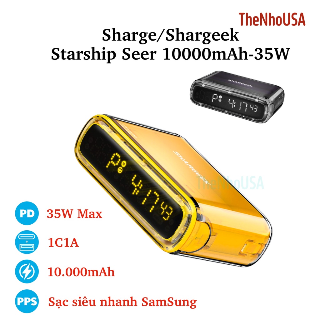 Pin sạc dự phòng xuyên thấu Sharge / Shargeek Starship Seer 10000mAh USB-C 35W 1C1A PD PPS QC