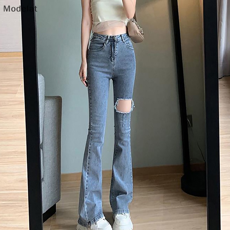 Mfc Quần Jean Dài Lưng Cao Ống Loe Mềm Mại Co Giãn Thời Trang Đường Phố Cho Nữ Y2k WTD