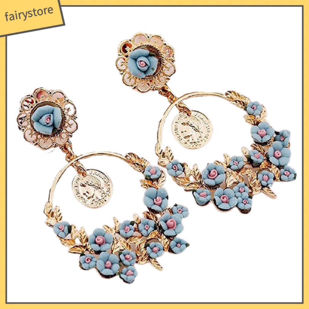 [FRO] Khuyên Tai Tròn Họa Tiết Hoa Thời Trang Dành Cho Nữ