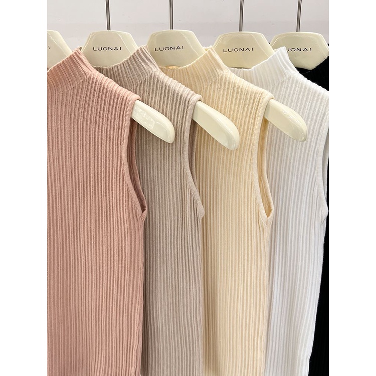 Áo Dệt Kim Sát Nách Cổ Lọ Phong Cách Phương Tây Sang Trọng Cho Nữ