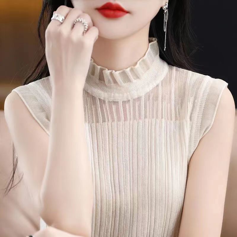 Áo Dệt Kim Sát Nách Phối Ren Trắng Cao Cấp Thời Trang Cho Nữ