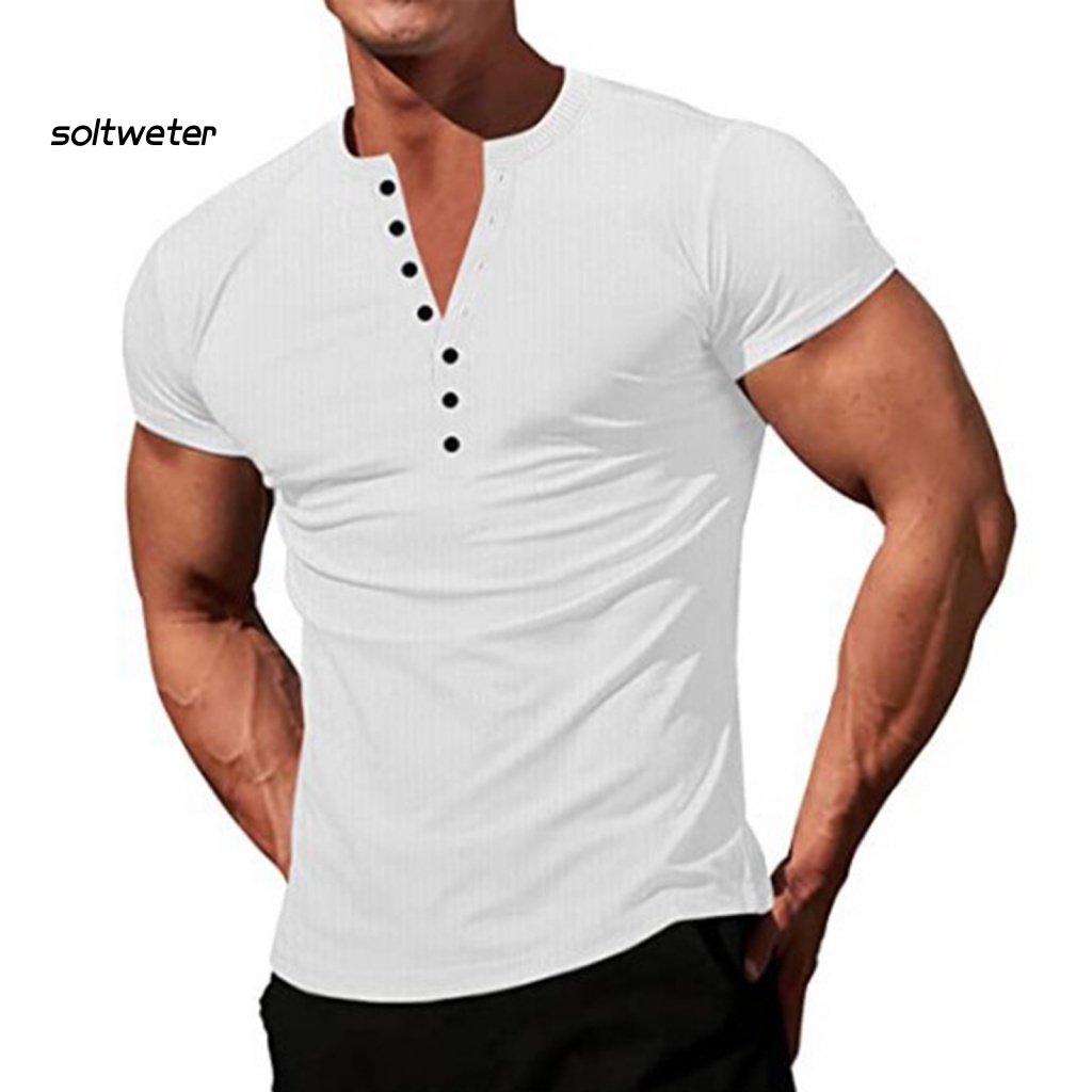 Áo Thun Tay Ngắn Cổ Chữ V Ôm Dáng Thiết Kế Đơn Giản Hợp Thời Trang Cho Nam