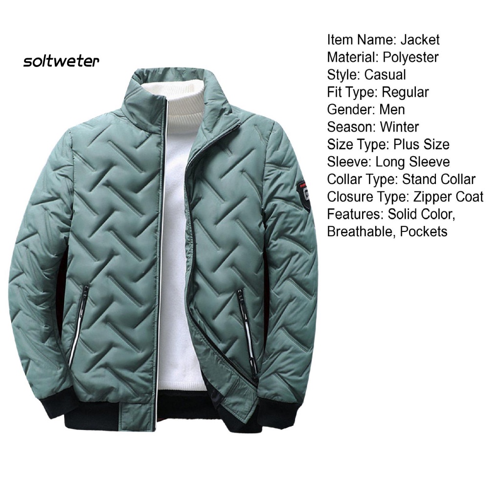 Áo Khoác Phao Cổ Đứng Lót Cotton Màu Trơn Chống Lạnh Phối Túi Cỡ Lớn Thời Trang Đường Phố Cho Nam