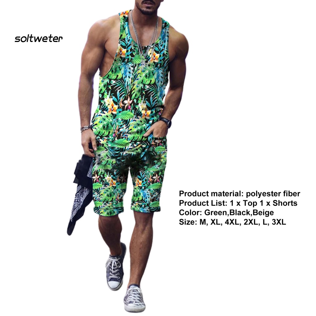 1 Bộ Áo Sát Nách Cổ Tròn In Họa Tiết Kỹ Thuật Số Phối Quần Short Thời Trang Đi Biển Mùa Hè