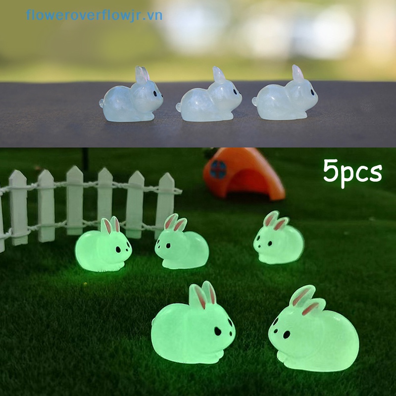 Set 5 Tượng Thỏ Mini Bằng Nhựa Resin Trong Suốt Phát Sáng Trang Trí Tiểu Cảnh DIY