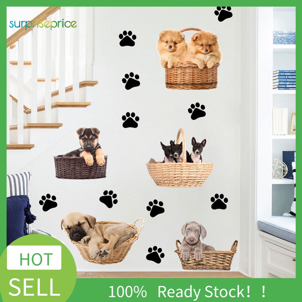 Miếng Dán Tường Trang Trí Hình Dấu Chân Cún Hoạt Hình Tháo Rời Được DIY Dành Cho Phòng Trẻ Em