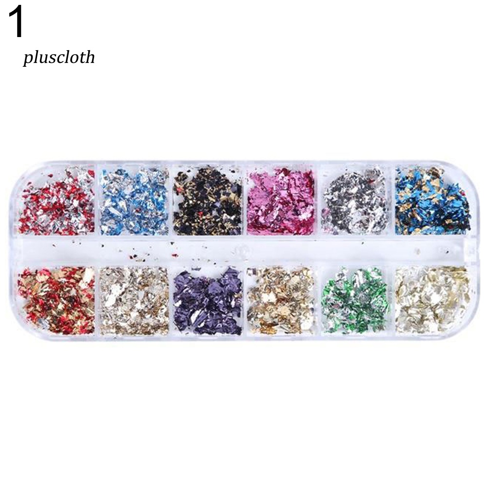 Hộp 12 Ô Lá Vàng Lấp Lánh Trang Trí Móng Tay