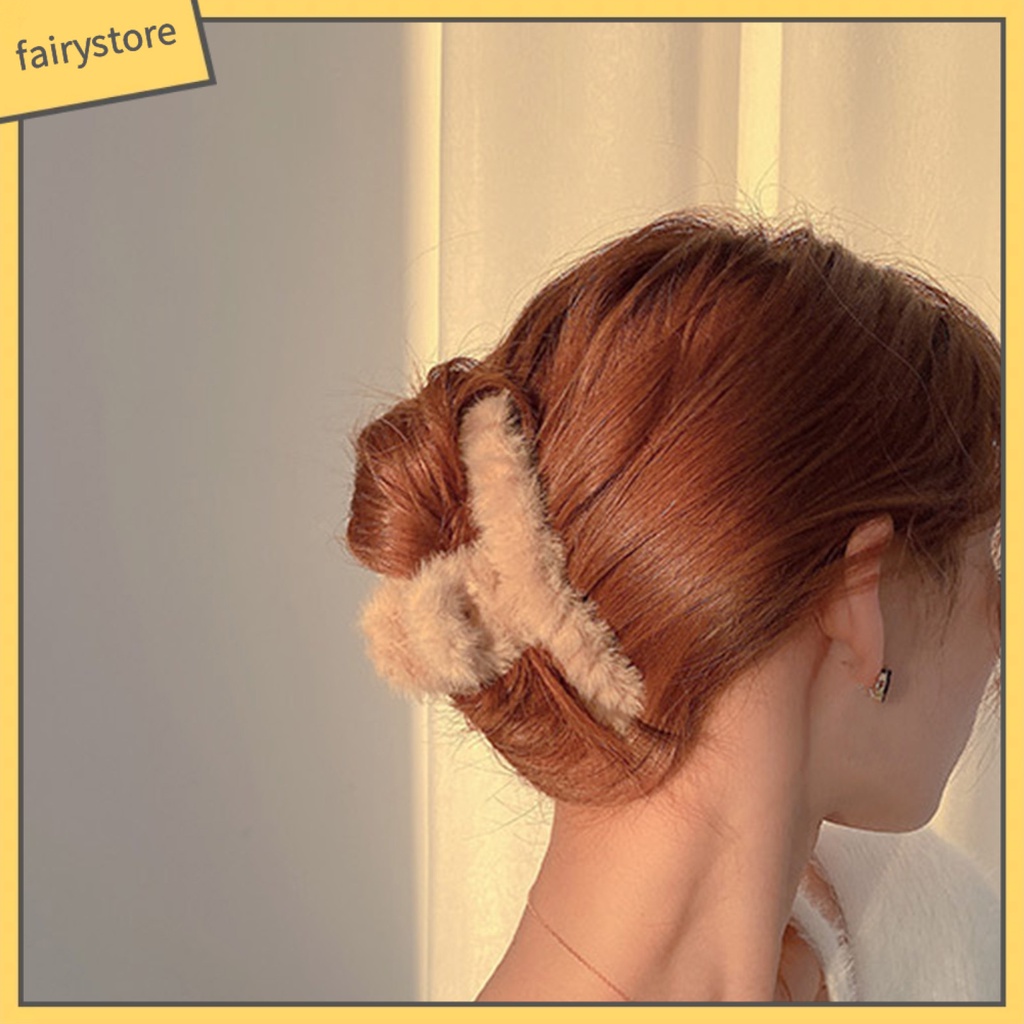 Kẹp Tóc Càng Cua Lớn Bằng Lông Nhung Mềm Mại Màu Trơn Tạo Kiểu Răng Chéo Phong Cách Nhật Bản Thanh Lịch