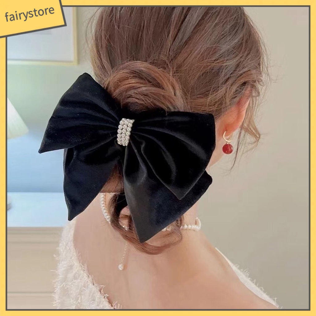 Kẹp Tóc Hình Nơ Đính Ngọc Trai Giả Hai Lớp Chống Trượt Xinh Xắn