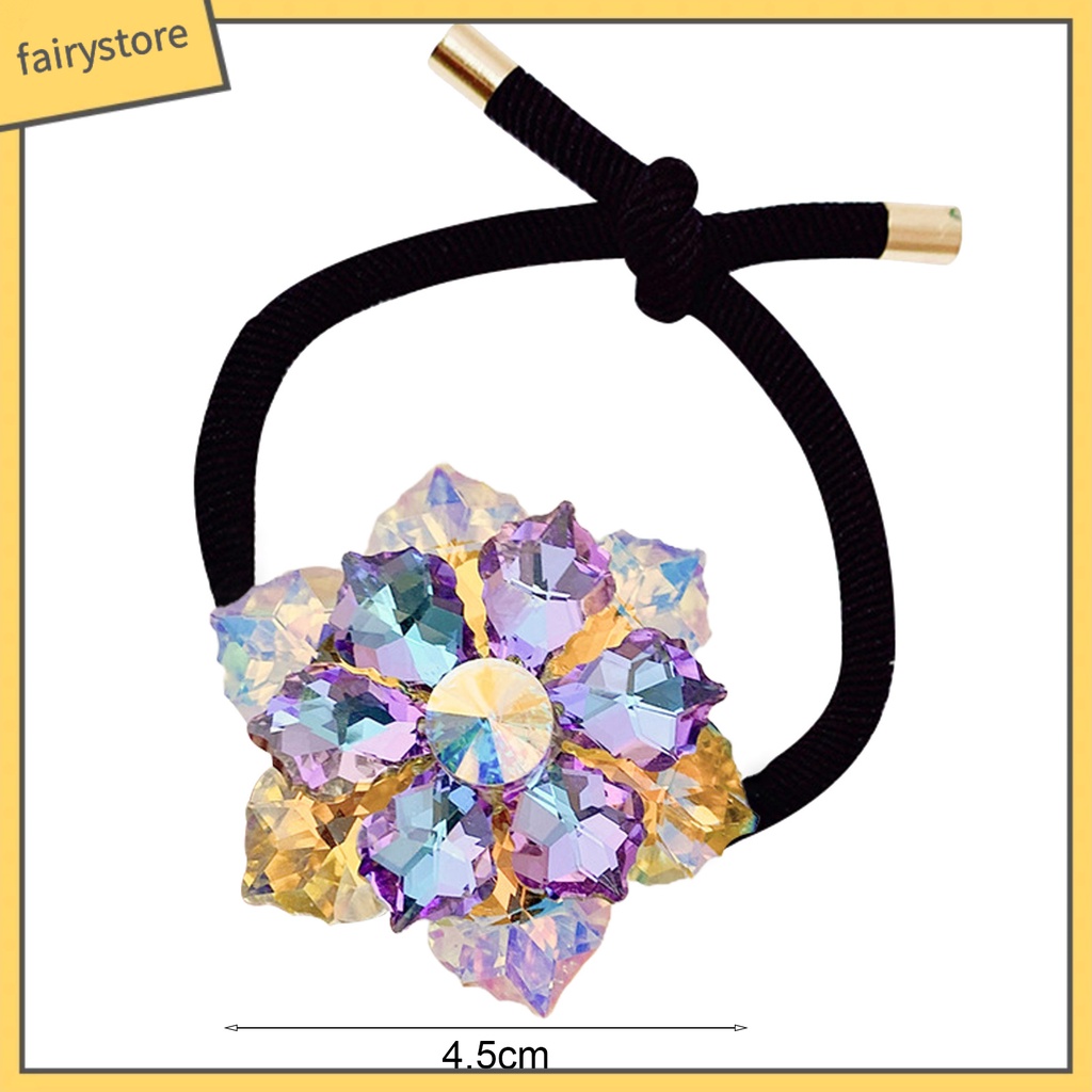Dây Buộc Tóc Cao Su Co Giãn Đính Pha Lê Giả Màu Đen Ngọt Ngào Cho Nữ