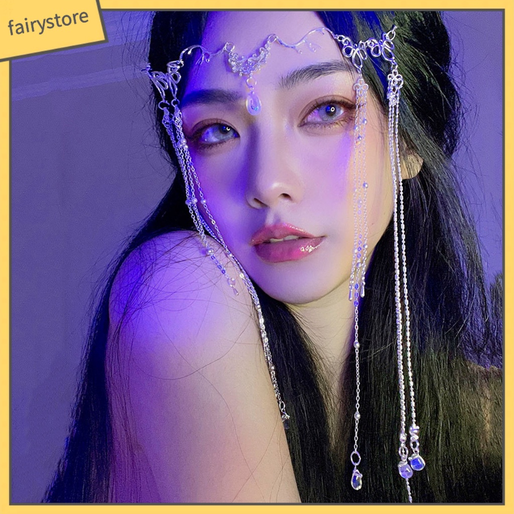 Phụ Kiện Trang Trí Tóc Dạng Chuỗi Dài Đính Hoa Tua Rua Cho Cô Dâu