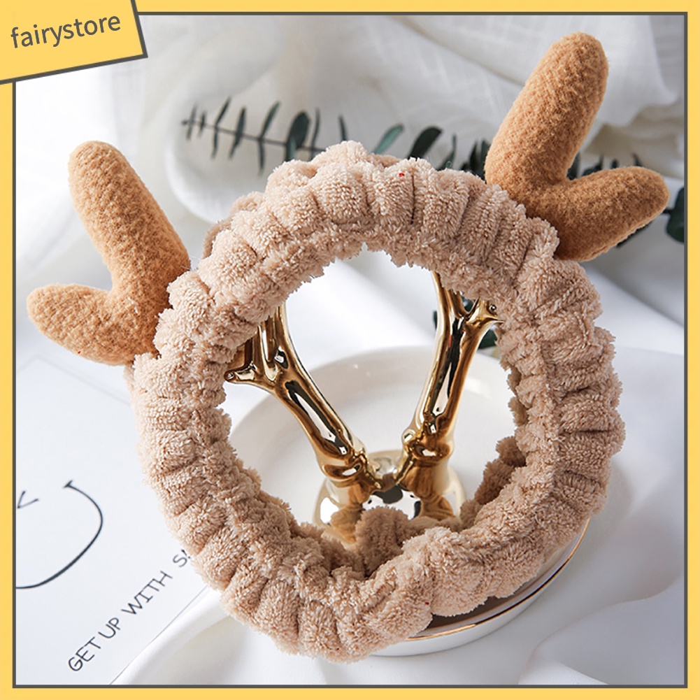 Băng Đô Cài Tóc Hình Sừng Hươu Bằng Cotton Co Giãn Cho Nữ