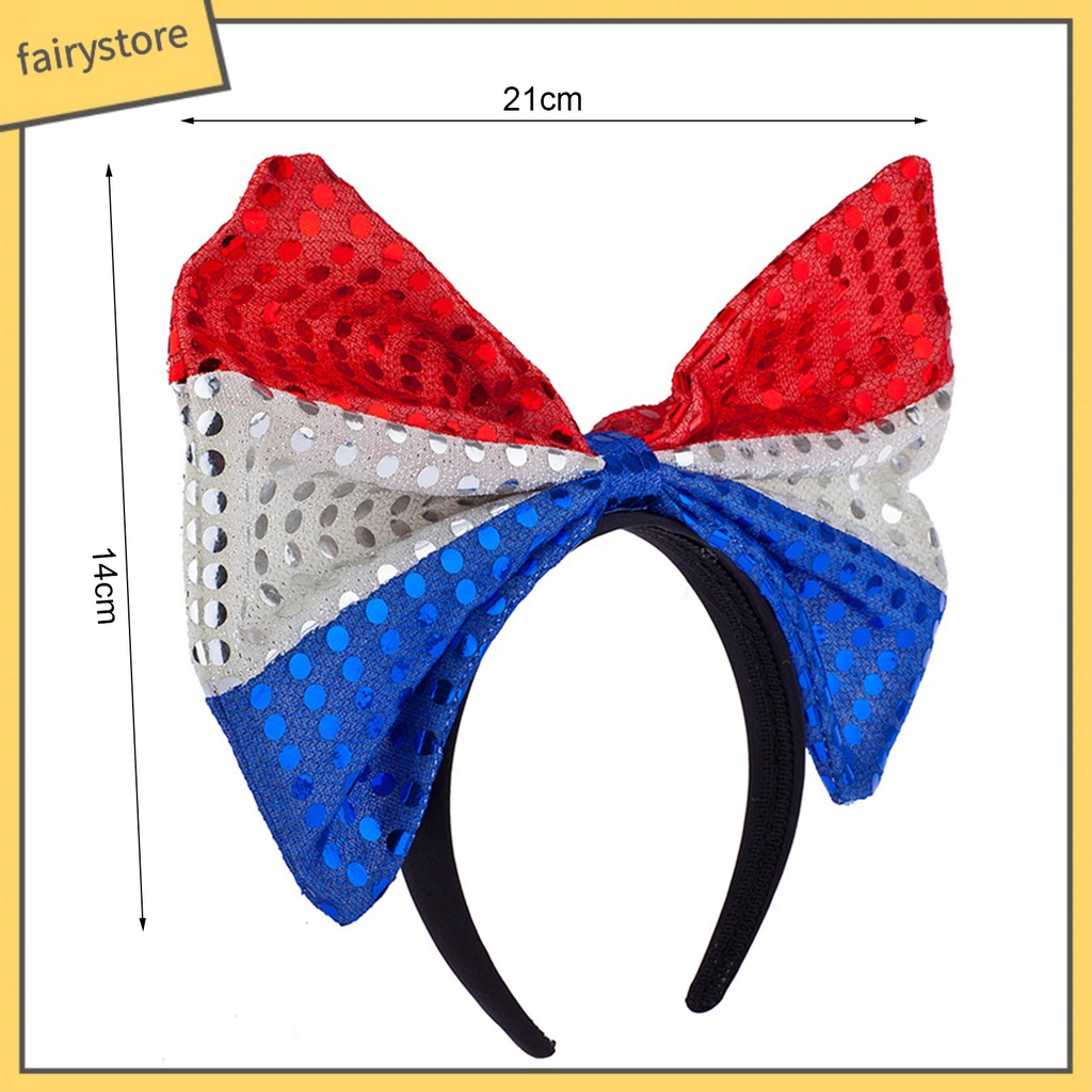 [FRO] Băng Đô Nơ Lớn Đính Kim Sa Phong Cách Mỹ Độc Lập Ngày Lễ