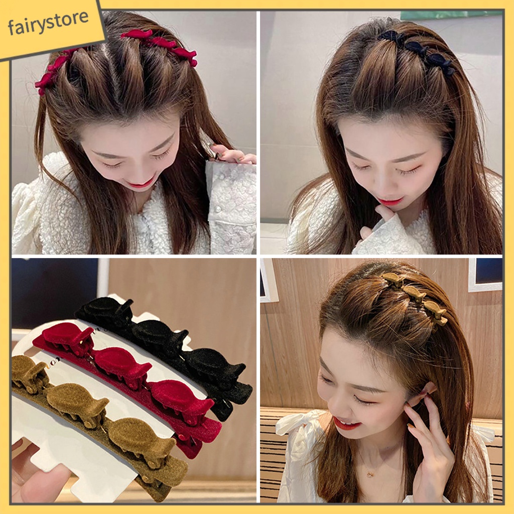 Kẹp Tóc Màu Trơn Co Giãn Chống Trượt Có Răng Lược Bằng Thép Không Gỉ