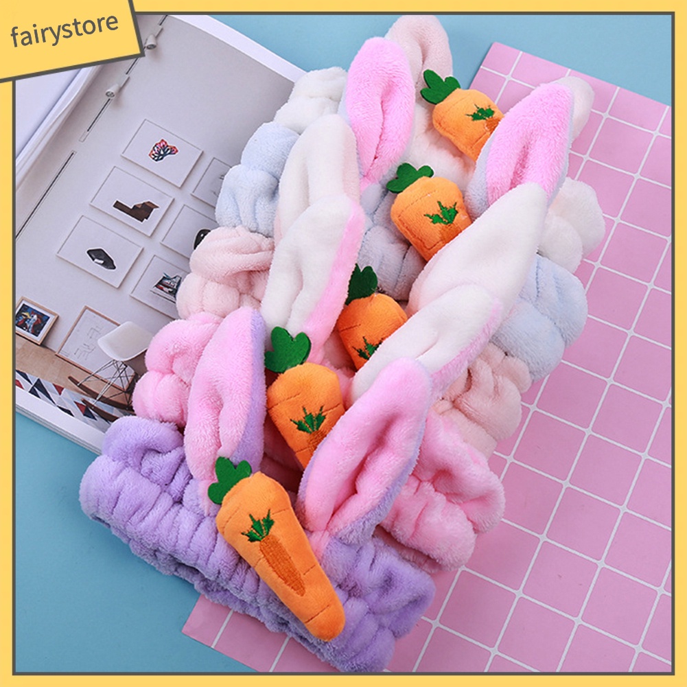 Băng Đô Tai Thỏ Bằng Vải Flannel Co Giãn Dễ Thương Dành Cho Nữ Rửa Mặt