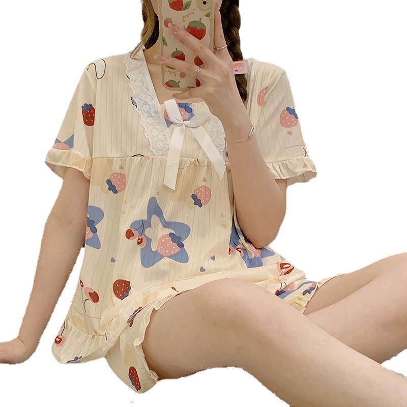Đồ Bộ Nữ Pijama Mặc Nhà, Bộ Ngủ Dễ Thương Quần Cộc áo Cộc Chất Vải Thô Hàn Mềm Cho Mùa Hè [luyoo32]