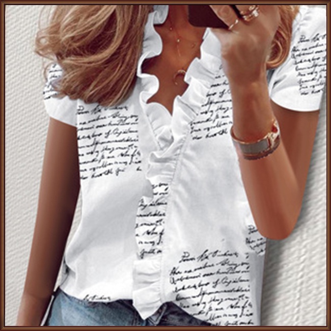 Áo Kiểu Tay Ngắn Cổ Chữ V In Họa Tiết Hoa Thanh Lịch Dành Cho Nữ