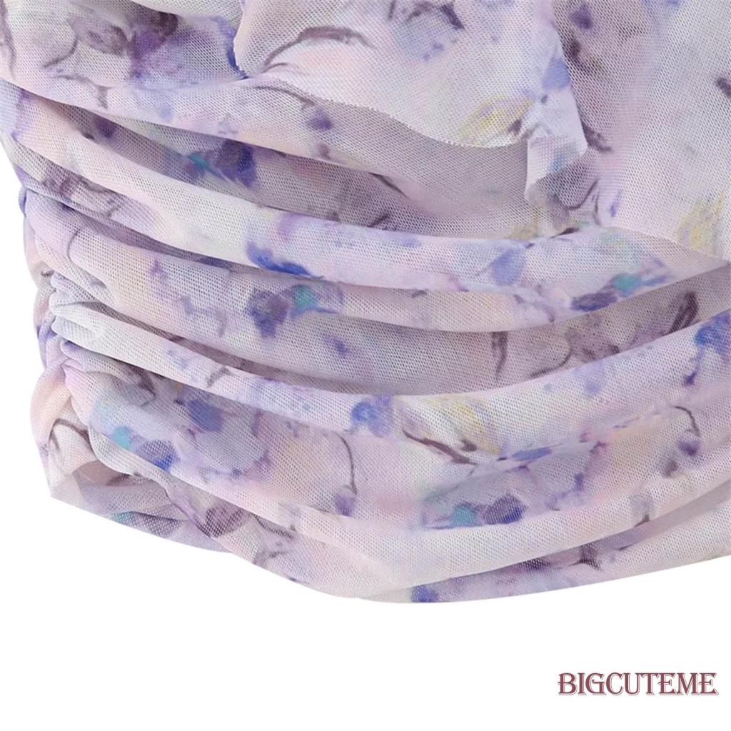 Áo Croptop Trễ Vai Nhún Bèo Họa Tiết Hoa Thời Trang Cho Nữ