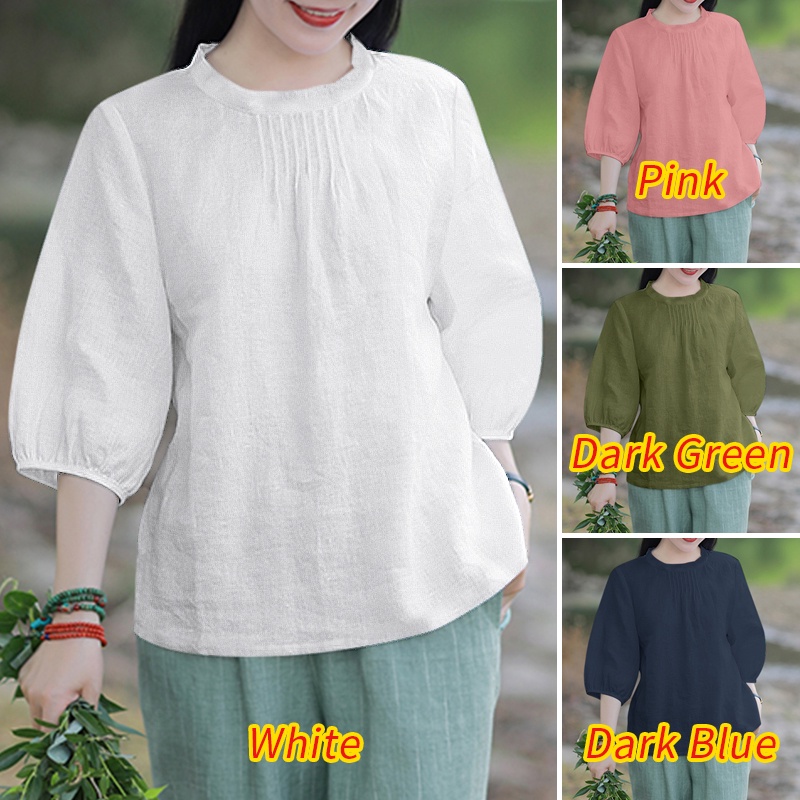 Zanzea Áo Kiểu Tay 3 / 4 Cổ Đứng Xếp Ly Trước Ngực Thời Trang Hàn Quốc Cho Nữ